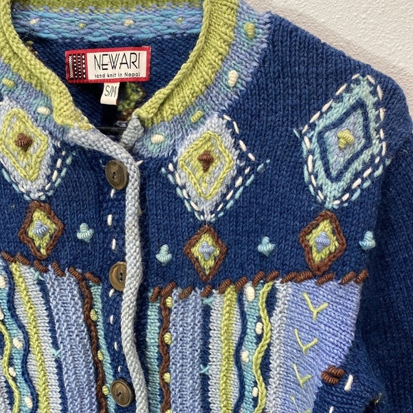 Newari colorful ribbed raised lusekofte sweater cardigan islandic design 3d knit - Picture 3 of 10
